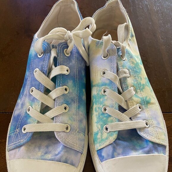 Josiny Tie Dyed Blue, Yellow and White Lace Up Canvas Low Top Sneaker - Picture 1 of 6